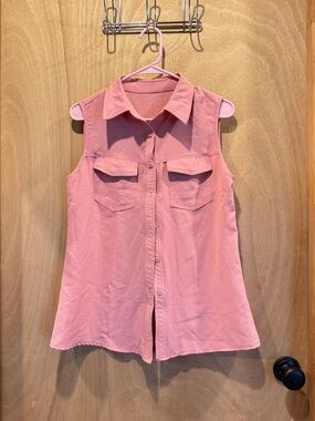 Sleeveless Pink Button-Front Utility Shirt